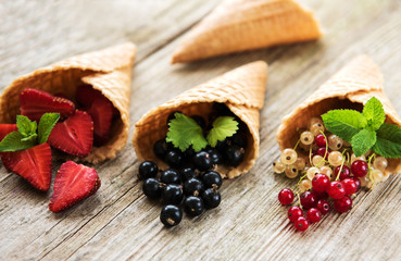 ice cream cones with berries