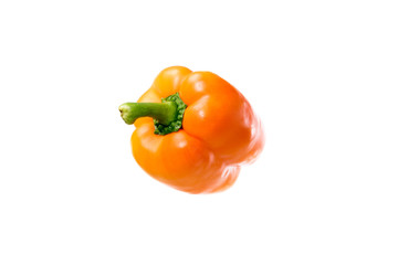 close-up view of fresh raw orange bell pepper isolated on white