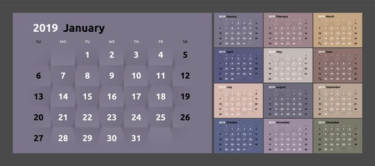 The calendar for the 2019 new year printable. 3d paper