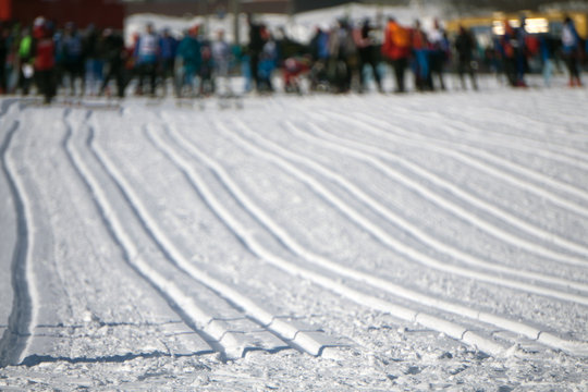 Cross Country Ski Tracks in Engadin Switzerland .
