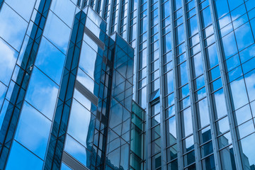 Close-Up of Modern Office Buildings in city of China.