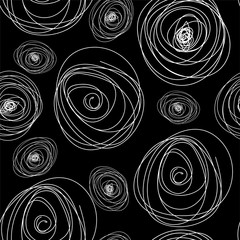Abstraction. Seamless pattern. Chaotic white lines on a black background. Vector image.
