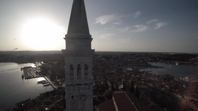 Rovinj croatia old town view at sunrise, rovigno croatia drone footage.
