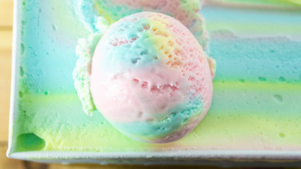 Rainbow Ice Cream Scoop. Food background concept, Blank for design..