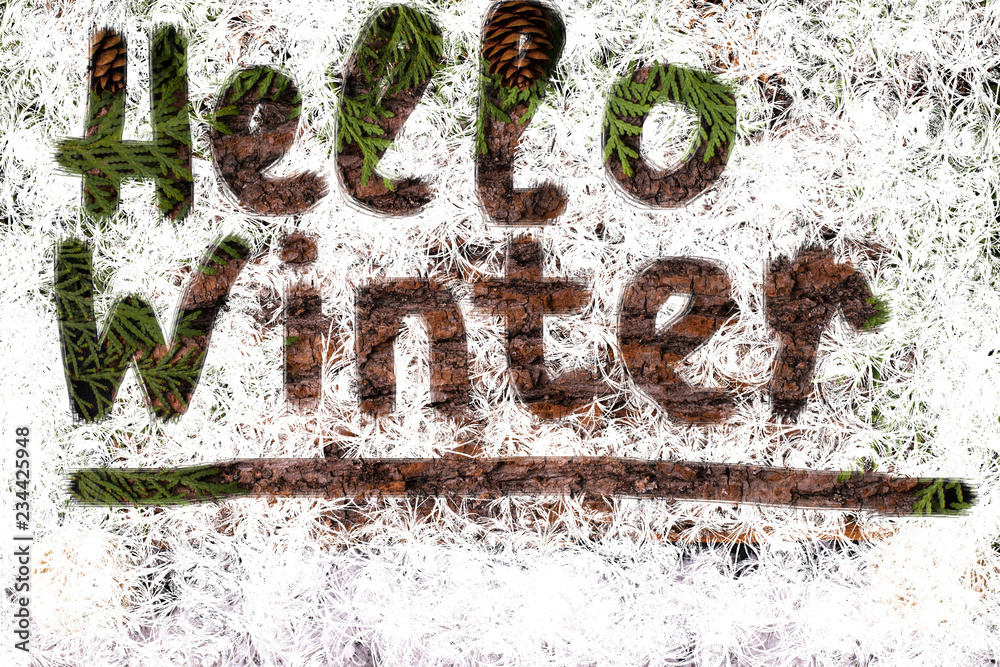 Wall mural hello winter text, the concept of a new year