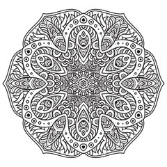 Black and white mandala vector isolated on white. Vector hand drawn circular decorative element.