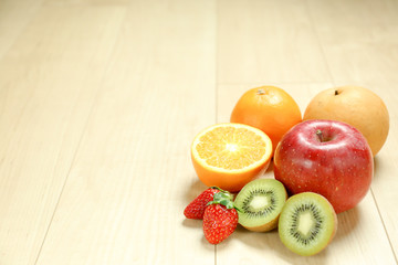 fresh fruits on a wood table