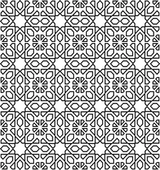 Fototapete Black and white arabic geometric seamless pattern, vector background, texture © uzdes