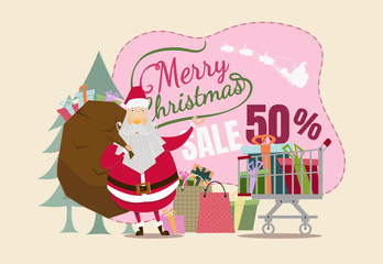 Santa Claus with Gift Box On christmas day.Background for Christmas Sale.