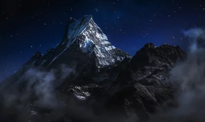 Washable wall murals Himalayas Machapuchare at night. A mountain in the Annapurna Himalayas of north central Nepal. Digitally editing image