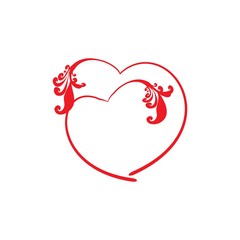 Two red decoration heart on white background sign. Symbol linked, join, love, passion and wedding. Template for t shirt, apparel, card, poster, valentine day, etc. Design element. Vector illustration.