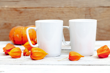 Two mug mockup - a template for Halloween design