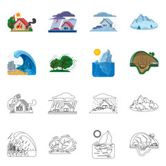Isolated object of natural and disaster sign. Collection of natural and risk stock symbol for web.
