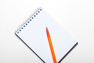 notepad notebook and ball pont pen isolated on white background