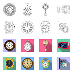 Vector design of clock and time sign. Set of clock and circle stock vector illustration.