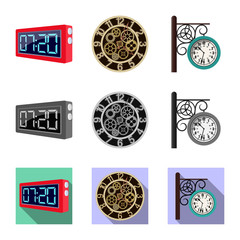 Vector design of clock and time sign. Set of clock and circle vector icon for stock.