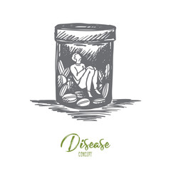 Painkiller, addiction, drugs, disease concept. Hand drawn isolated vector.
