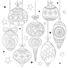 Seamless Christmas pattern. Festive background with holiday elements. Adult coloring book design. Black and white pattern for Christmas coloring page. Vector illustration - 234431533