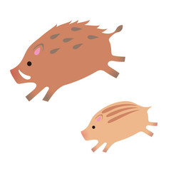 年賀状素材　亥年　いのしし　親子