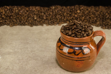 Traditional mexican pottery handcraft with coffee grains