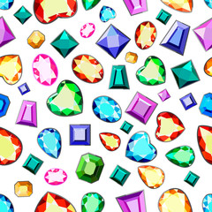 Pattern with colorful gems. A set of diamonds.