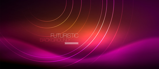 Neon glowing techno lines, hi-tech futuristic abstract background template with square shapes