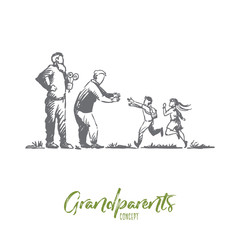 Fototapeta na wymiar Grandparents, grandchildren, family, generation concept. Hand drawn isolated vector.