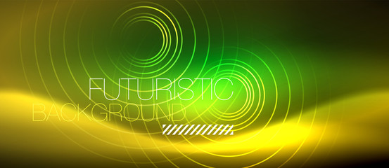 Neon glowing techno lines, hi-tech futuristic abstract background template with square shapes