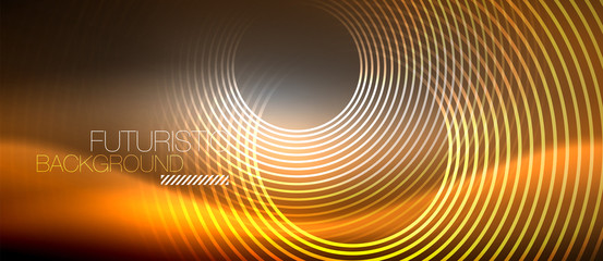 Neon circles abstract background, shiny lines