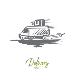 Fast, delivery, service, transport concept. Hand drawn isolated vector.