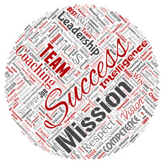 Vector conceptual business leadership strategy, management value round circle red word cloud isolated background. Collage of success, achievement, responsibility, intelligence authority or competence