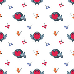 Christmas seamless pattern with cute animals. Childhood vector background in ethnic style.