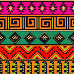 Seamless vector pattern in the ethnic style. Repeating tribal texture. Ethnic fashion. Colorful print with geometric ornaments.  - 234433914
