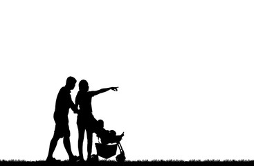 silhouette of a family in a wheelchair on white background