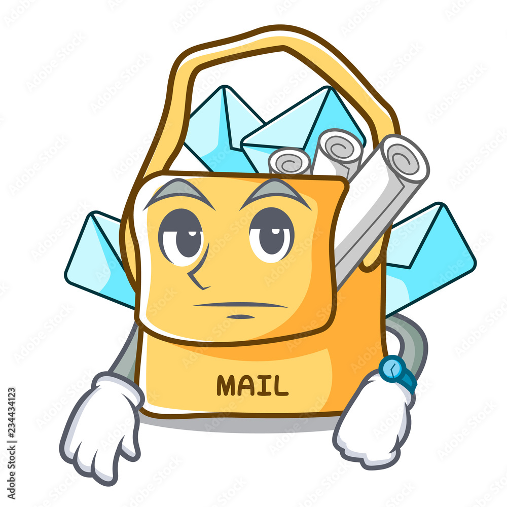 Wall mural Waiting mail bag character on table front