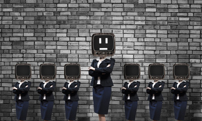 Business women with old TV instead of head.