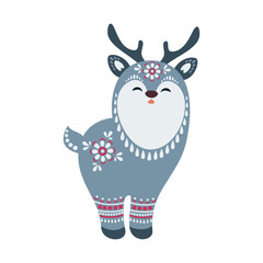 Cute deer in ethnic style. Vector illustration isolated on a white background.