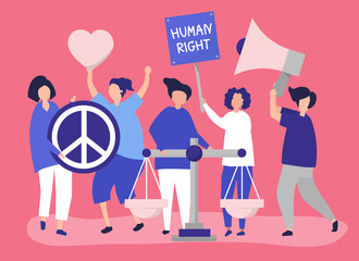 Crowd of protestors rallying to support human rights