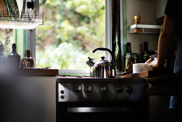 Teapot on a gas stove in the kitchen