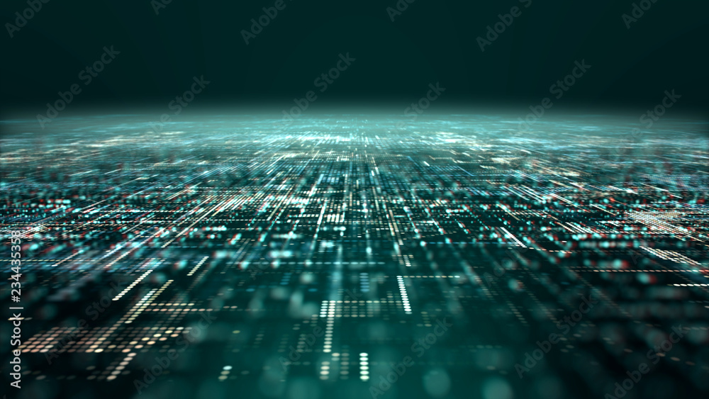 Aufkleber futuristic digital matrix particles grid virtual reality abstract cyber space environment background