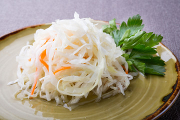 Salted and marinated cabbage sauerkraut salad