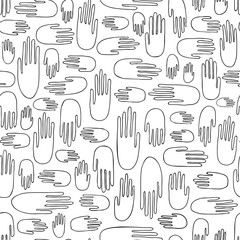 Vector seamless hands pattern. Repeating hand drawn print of human palm. Doodle art.  Boho style background for web page, textile, scrapbook, wrapping paper, cards, cover, etc