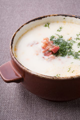 White creamy seafood soup