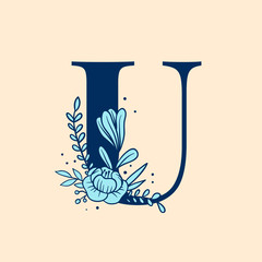Botanical capital letter U vector