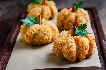 Baked Pumpkin Doughnut. Japanese Pumpkin Croquettes, Kabocha Korokke