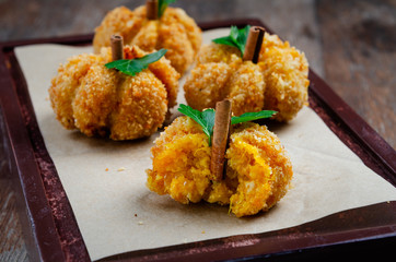 Baked Pumpkin Doughnut. Japanese Pumpkin Croquettes, Kabocha Korokke