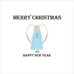 Christmas angel with quote Merry Christmas as symbol of Christmas New Year. Fashion background design. Modern stylish abstract texture. Colorful template for prints, card, poster. Vector illustration