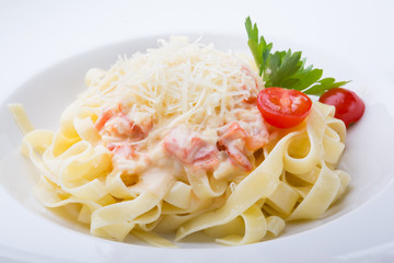 Crab meat tagliatelle pasta