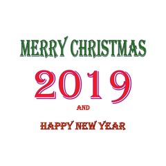 Merry Christmas and Happy New Year lettering and 2019 on white background. Fashion graphic background design. Modern abstract texture. Colorful template for prints, card, poster. Vector illustration