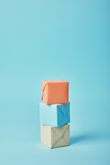 Colorful gift boxes on blue background